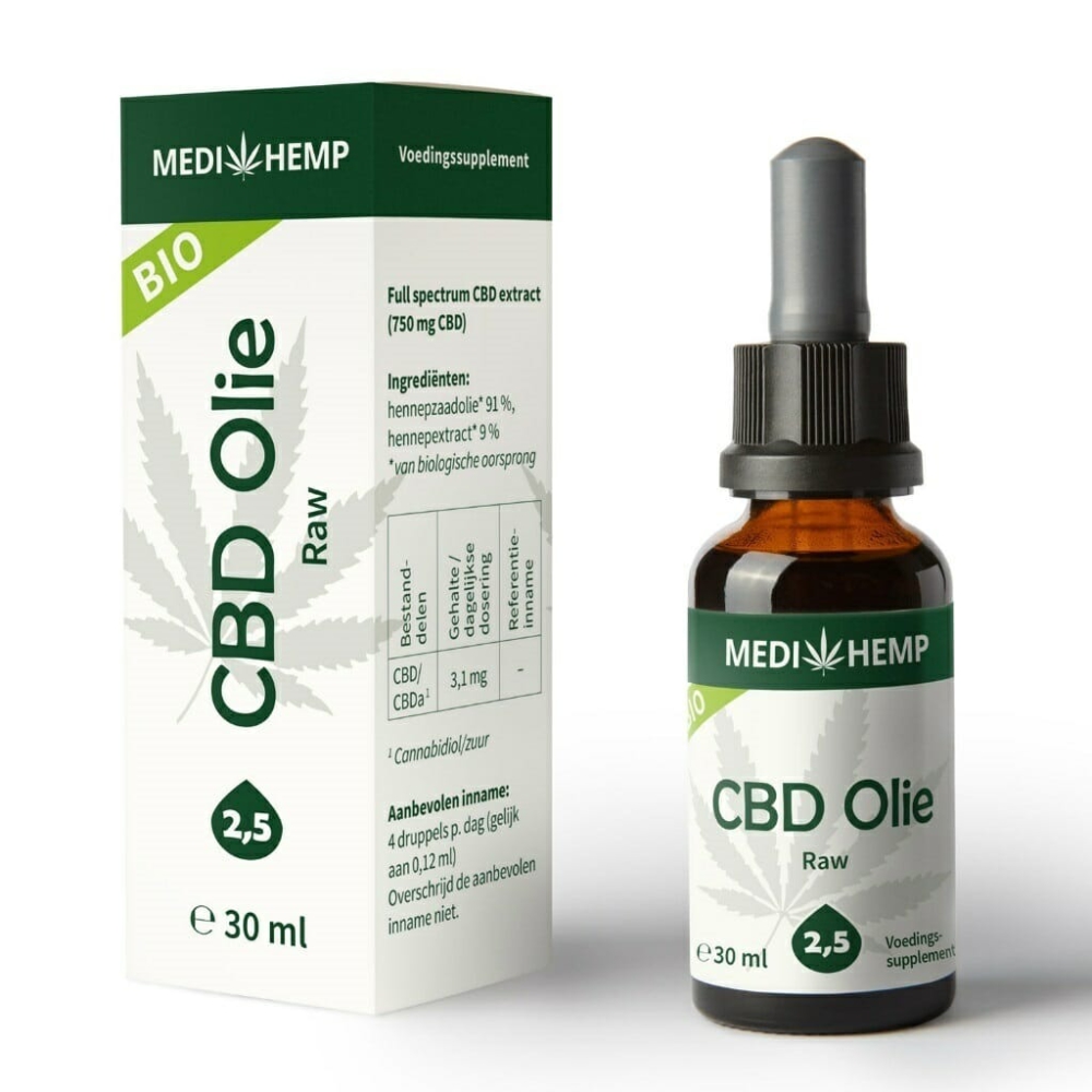 CBD olie 2,5 procent MediHemp 30ml RAW